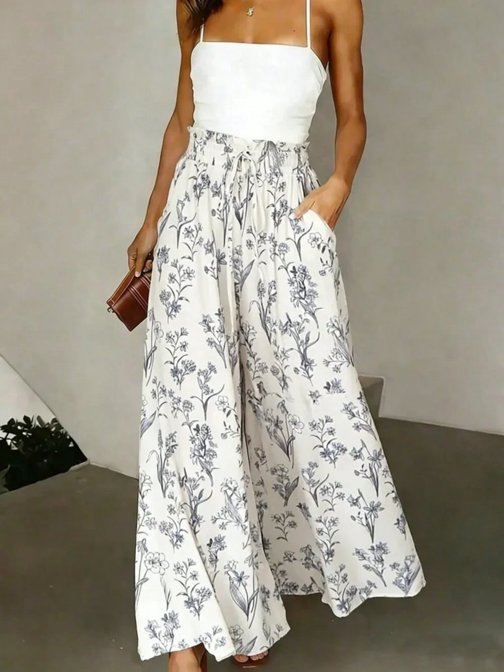 Apricot Boho Women's Ditsy Floral Casual Vacation Pants - Picture 1 of 3